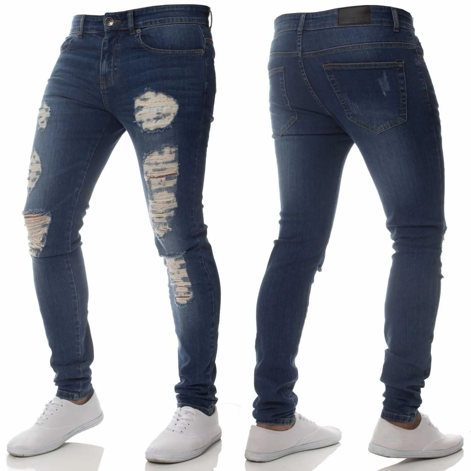 Foreign trade fashion casual men's jeans personality hole self-cultivation feet jeans handsome and versatile X0621
