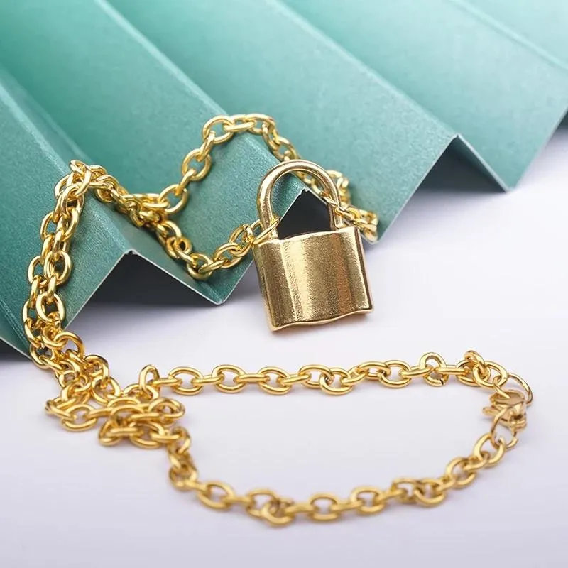 100% aço inoxidável cadeado colar para mulheres ouro prata cor metal corrente gargantilha amizade colar pingente colares2611
