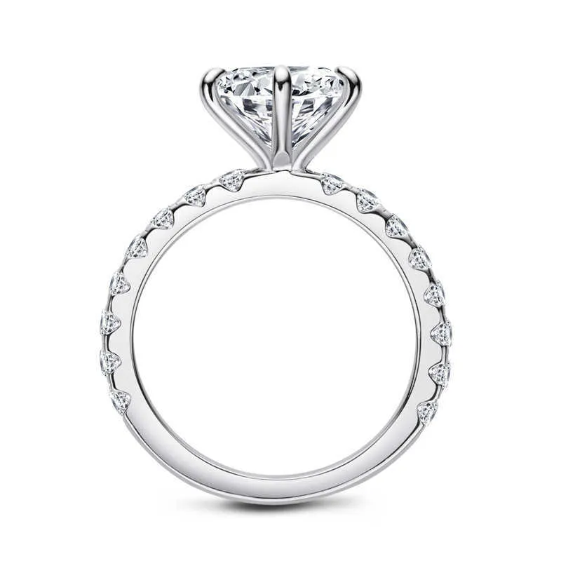 ANZIW Стерлинговое Серебро 925 пробы, 4 карата, кольцо круглой огранки для женщин, 6 зубцов, имитация бриллианта, обручальное обручальное кольцо Jewelry237M