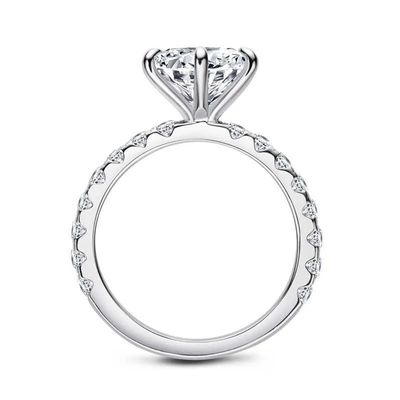 ANZIW 925 STERLING SLATER 4CT ROUND ROW RING PARA MULHERES 6 pontas de noivado de diamante simulado Jóias de aliança