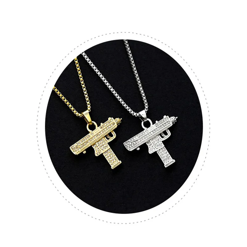 Uzi Zirconium Diamant Pendentif Collier Hip-Hop Personnalité Submachine Accessoires Creative Bijoux Cadeau