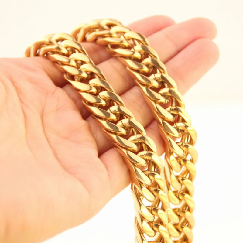 Цепочки 6, 8, 10, 12, 14, 17, 19 мм, модная золотая цепочка шириной для мужчин и женщин, ювелирные изделия в стиле хип-хоп, ожерелье из нержавеющей стали, ювелирные изделия292U