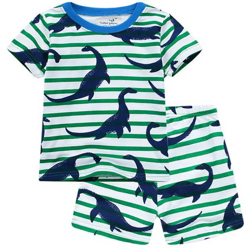 Springende meter aankomst zomer sterren print jongens meisjes katoenen kleding sets streep mode baby verkooppakken 210529