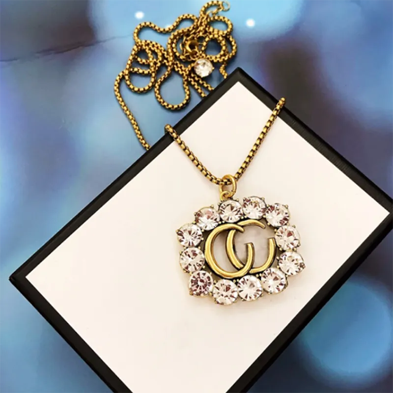 Womens Gold Long Necklace Designer Letter Diamond Pendant Luxury G Women Fashion Party Jewelry Diamond Torque Necklaces D2109305HL