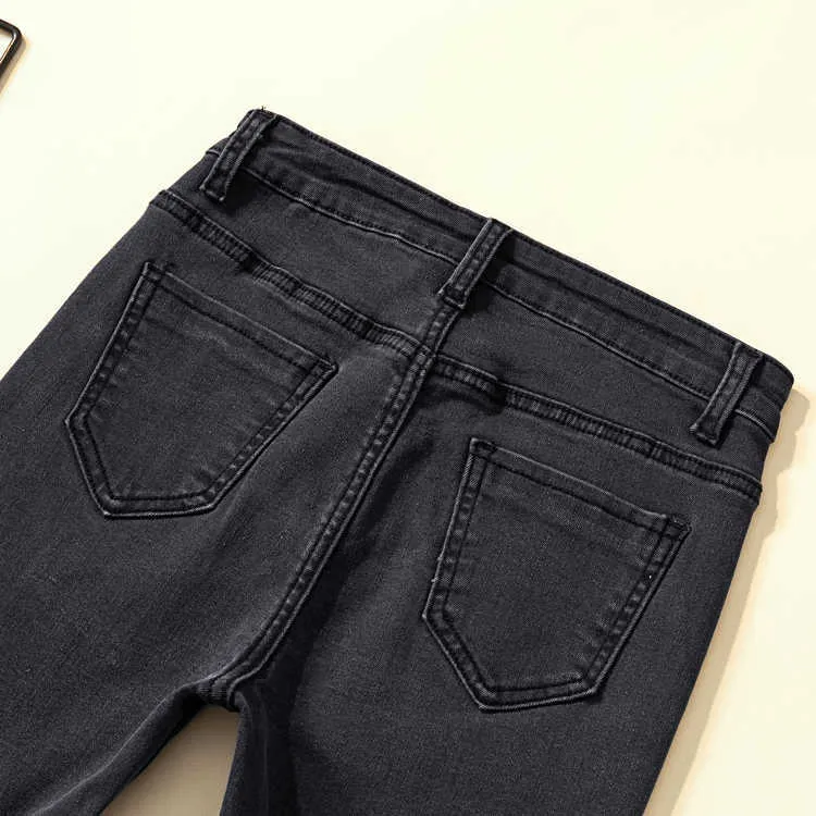 2020 Nouvelle Arrivée Femme Skinny Jeans Noir Gris Taille Haute Élastique Denim Crayon Pantalon Femme Mon Coréen Mode Jeans Solide H0908