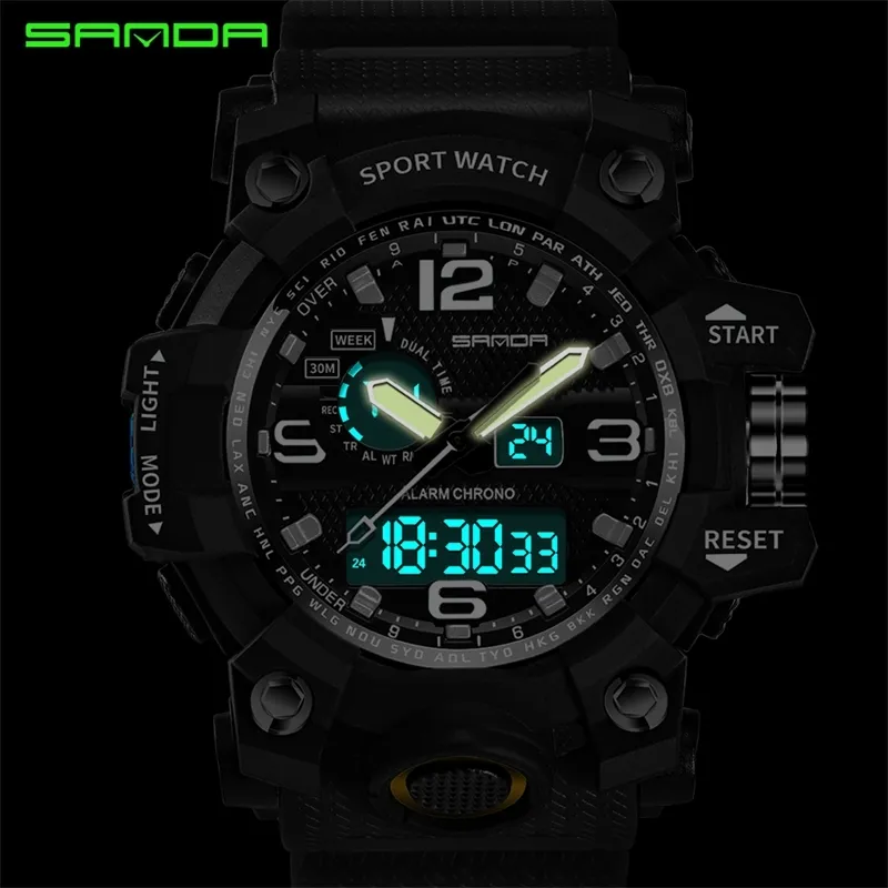 SANDA Topmerk Militair Sporthorloge heren G-stijl Digitaal horloge Heren Quartz Horloges 30M Waterdicht Klok Relogio Masculi264s