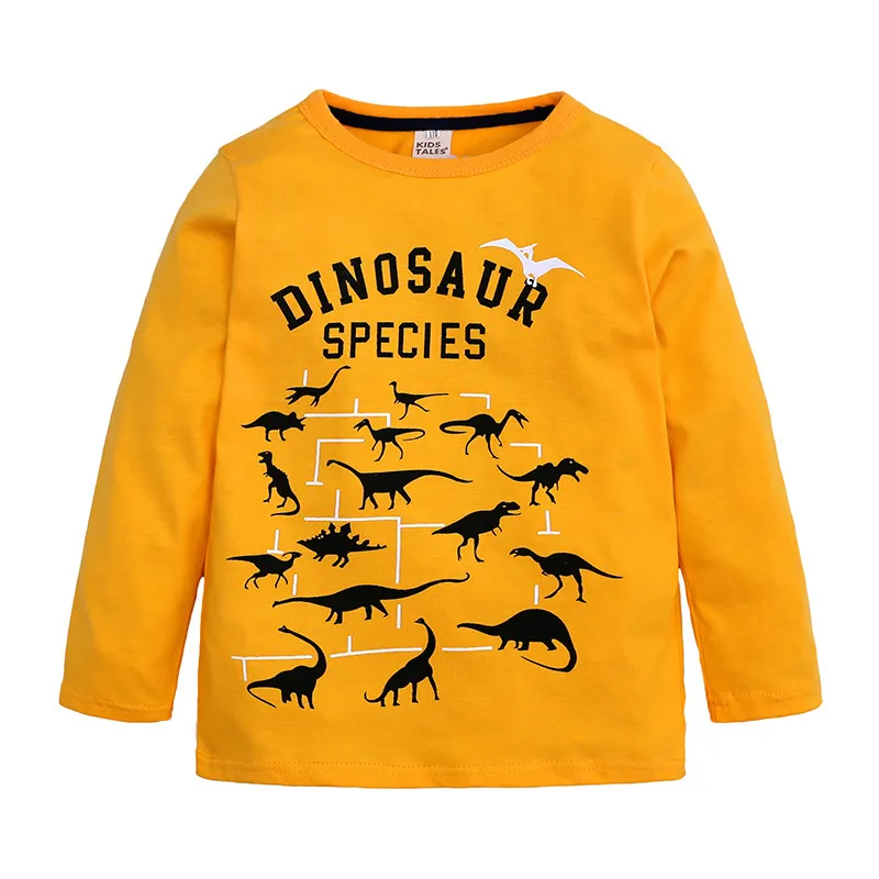 Çocuklar T Shirt Erkek Uzun Kollu Tops Karikatür Dinozor Baskı Kızlar Pamuk T-Shirt İlkbahar Sonbahar Çocuk Giyim Bebek Tops 210413