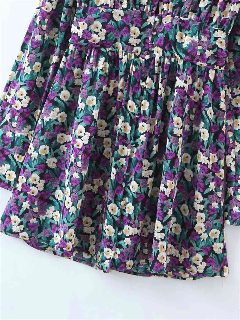 Streetwear femmes imprimé fleuri robe mode dames en mousseline de soie robes plissées casual femme Chic bouton évider Vestidos 210427