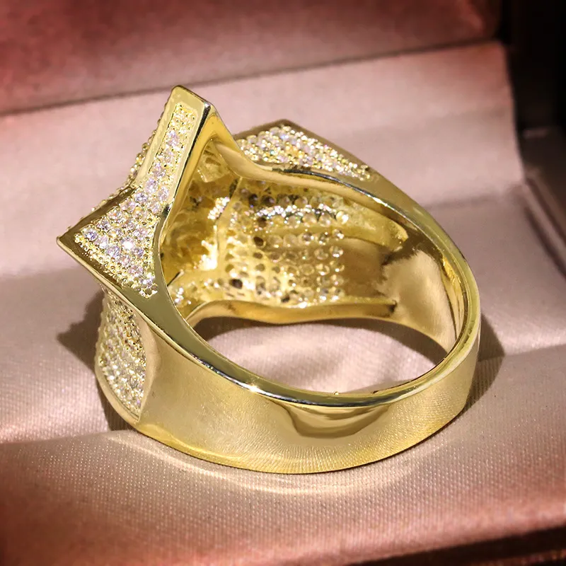 Heren Gouden Ring Stenen Iced Out Vijfpuntige Ster Mode Hip Hop Zilveren Ringen Jewelry192K