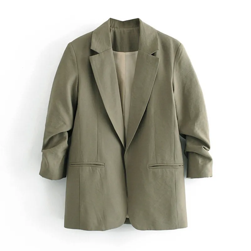 BLSQR Blazer verde militare le donne Autunno Giacche con maniche arrotolate Abito formale da donna Le ragazze indossano Top color kaki 210430