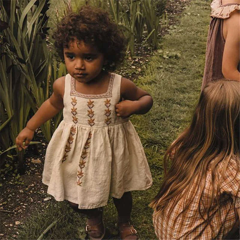 小さな子供の女の子の夏のドレス赤ちゃんヴィンテージAPOヨーロッパ様式のブランドの服美210619