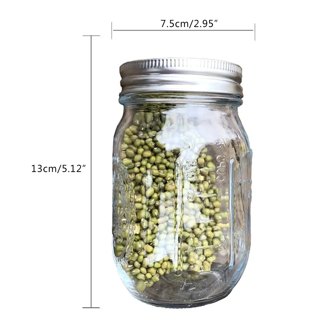 450ML Sprouting Jar with Stainless Steel Screen Lid Wide Mouth Quart Mason Sprouter +Glass M13 20 210330