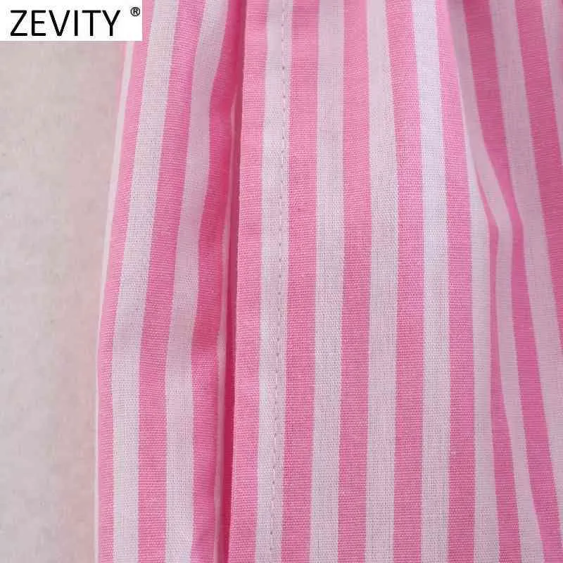 Zevity Women Fashion Patchwork Striped Print Casual Hot Bermuda Shorts Female Chic Elastic Waist Summer Pantalone Cortos P1086 210419