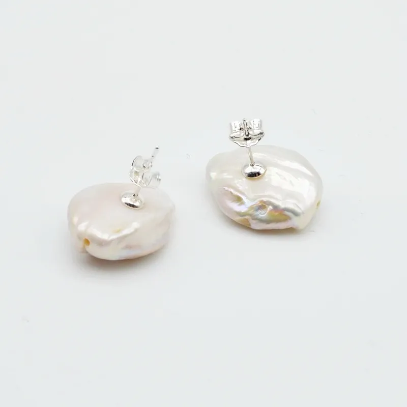 Boucles d'oreilles en perles pour femmes, surdimensionnées, perles baroques naturelles blanches, argent 925, cadeau pour dames