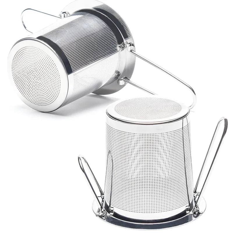 Passoire à thé à poignée pliable avec couvercle, infuseur de tasse à thé en acier inoxydable, feuilles mobiles, maille Fine, grand panier de brassage de thé