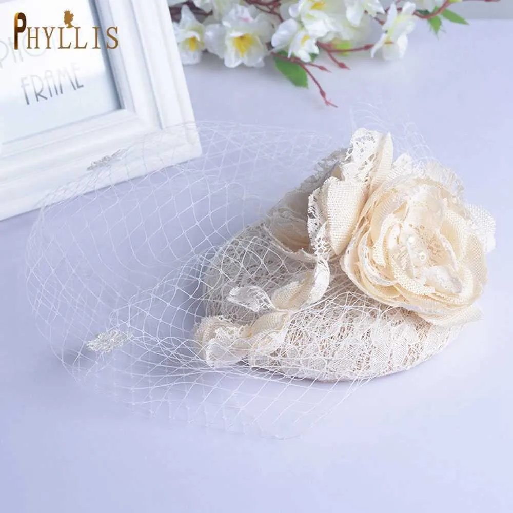 JM04 luxe dentelle fleur Tulle cage à oiseaux voile casque 2021 pas cher Mini mariage mariée chapeau élégant fard à joues voile court voile X0726