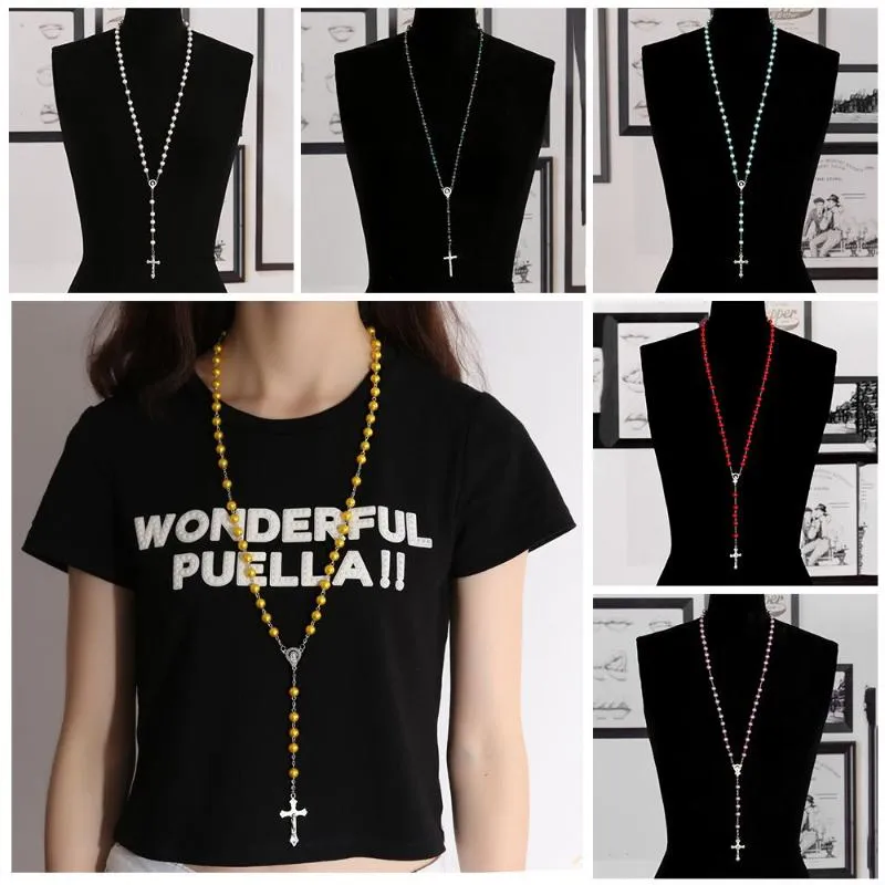 Pendant Necklaces Crucifix Charm Fashion Rosary Beads Chain Jesus Virgin Mary Cross Necklace226E