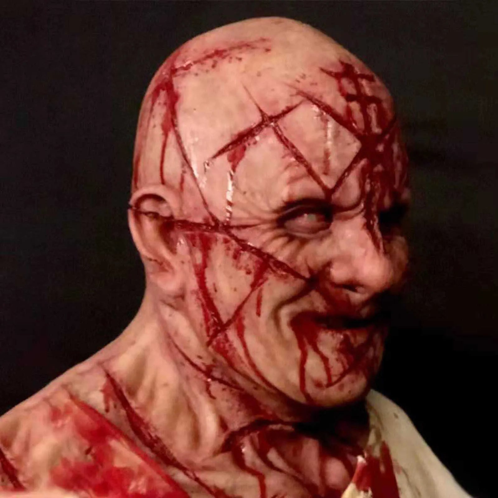 Skrämmande Bald Blood Scar Mask Skräck Blodig Huvudbonad 3D Realistisk Human Face Emulsion Latex Vuxna Andas Masque H0910