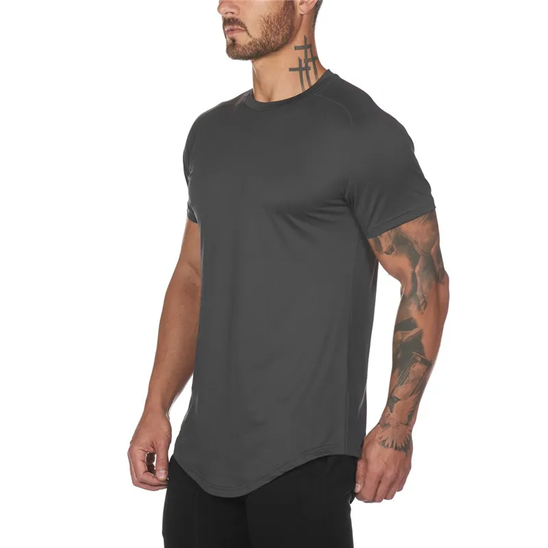 Nytt märke mesh kortärmad T-shirt Men Fashion Slim Fit Design Fitness T-shirt Sommar O-Neck Solid Snabbtork Hip Hop Tshirt 210421