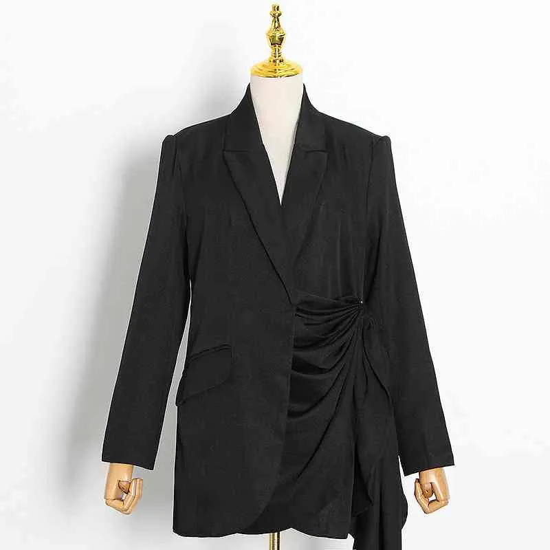 Asymétrique Ruché Blazer Pour Femmes Entaillé À Manches Longues Irrégulier Casual Blazers Femme Mode Vêtements 210524