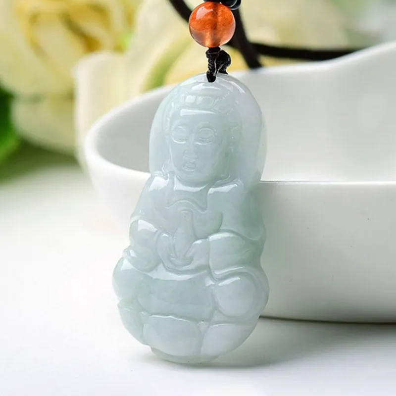 Joyería de Jade Natural de Myanmar, un producto, Guanyin, Buda de Jade masculino, colgante de semilla de hielo mediana para mujer 298f
