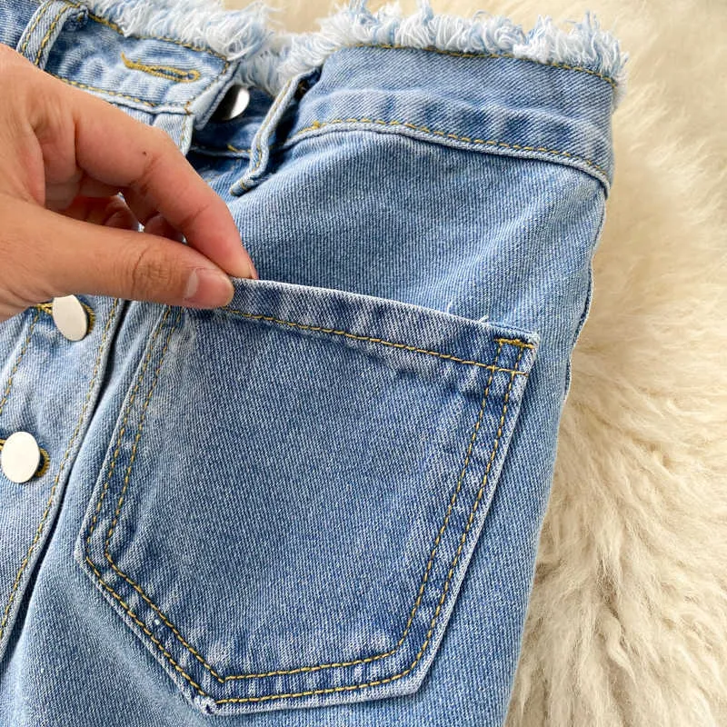 Foamlina longue jupe en jean pour femmes mode coréenne Vintage glands taille haute simple boutonnage A-ligne jean avec poches 210621
