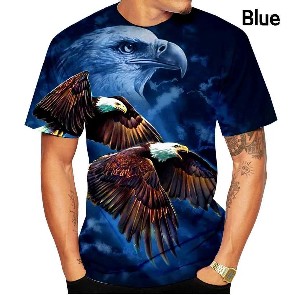 Yaz Erkekler Bira 3D Baskı T Gömlek Kartal Hayvan O-Boyun Moda Komik Kısa Kollu Tees Unisex Casual Streetwear T-Shirt Tops 2021 X0621