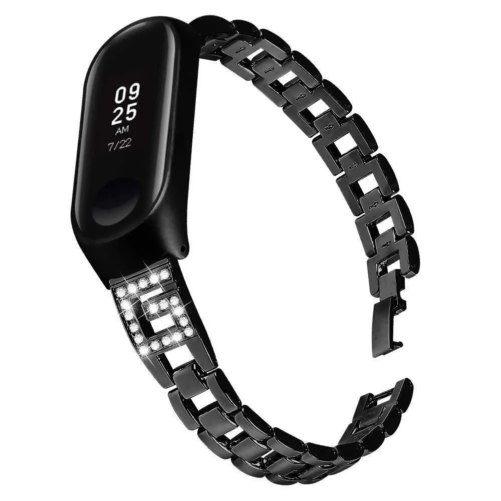 Roestvrijstalen polsband voor Xiaomi Mi Band 6 5 4 3 Riem Smart Watch vervanging Diamanten vrouwen Men Sport Miband 6 Bracelet H0915
