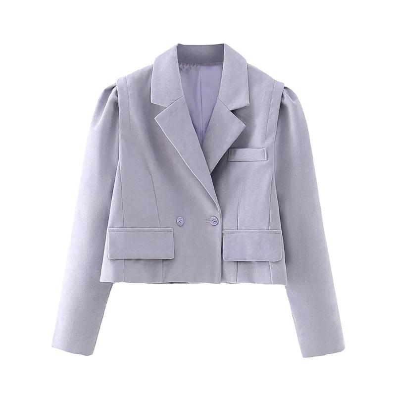 BLSQR Double Breasted Women Short Blazer Coat Autumn Casual Office Ladies Outwear Streetwear Female Solid Jacket 210430