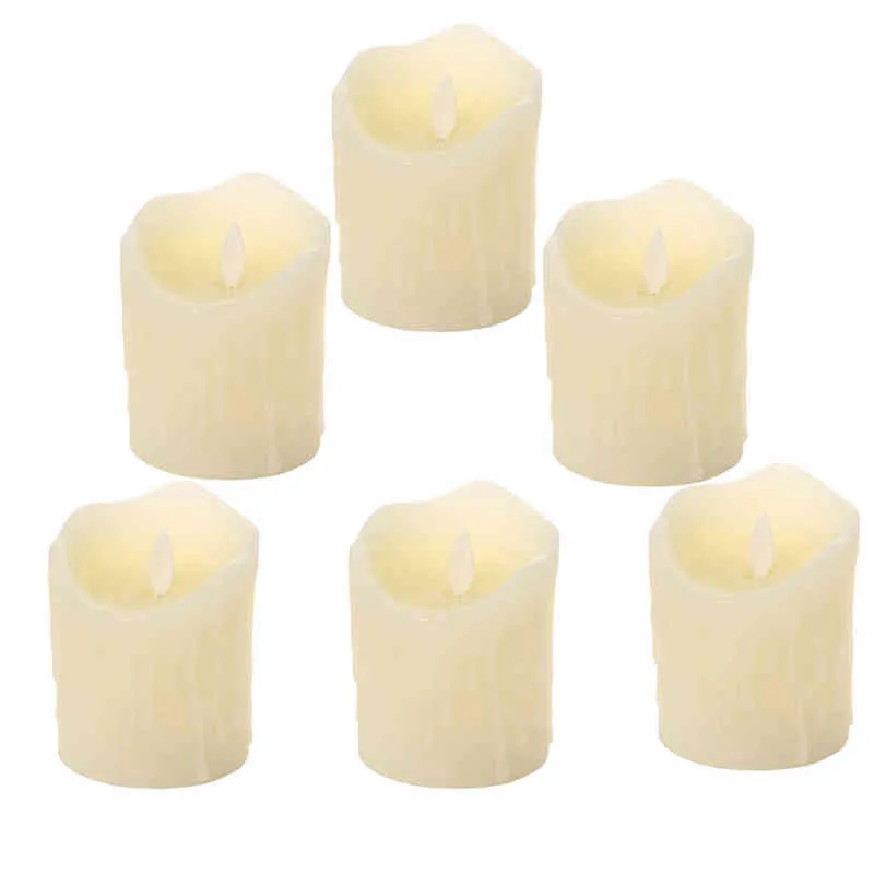 6pcs Swinging Dripped Wax Moving Dancing Flame LED Taper Candle Home Wedding Xmas Bar Party Church Decor