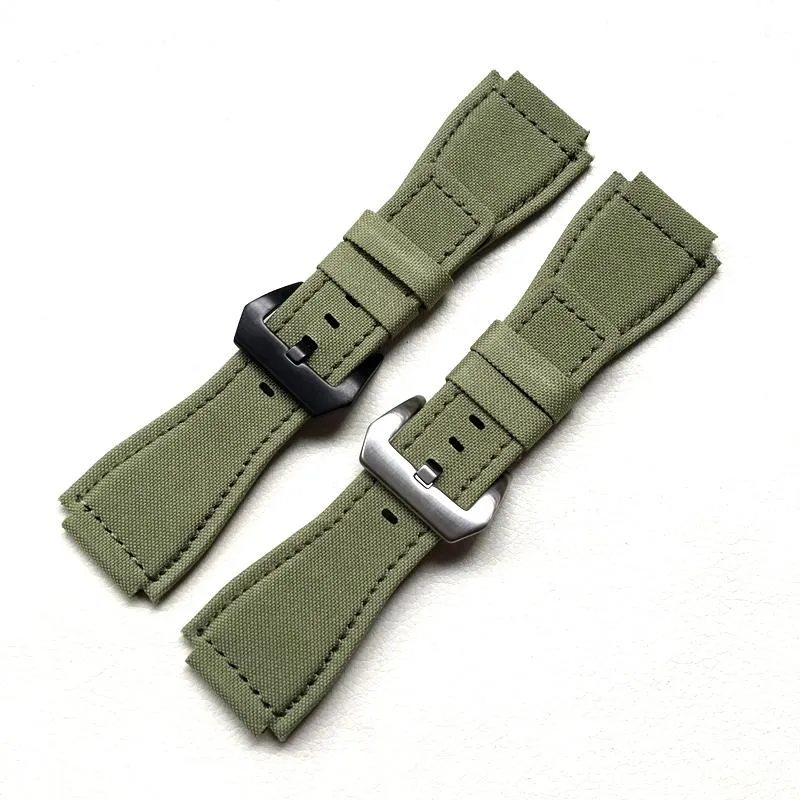 Bracelets de montre Haute qualité 34mm 24mm Camo armée vert Nylon toile bracelet en cuir pour la série Bell Ross BR01 BR03 Bracelet de montre Be236f