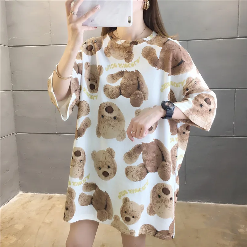 Cute Bear Fashion Women T-shirt Short Sleeve Casual Female Tops Loose Ladies Girls Graphic