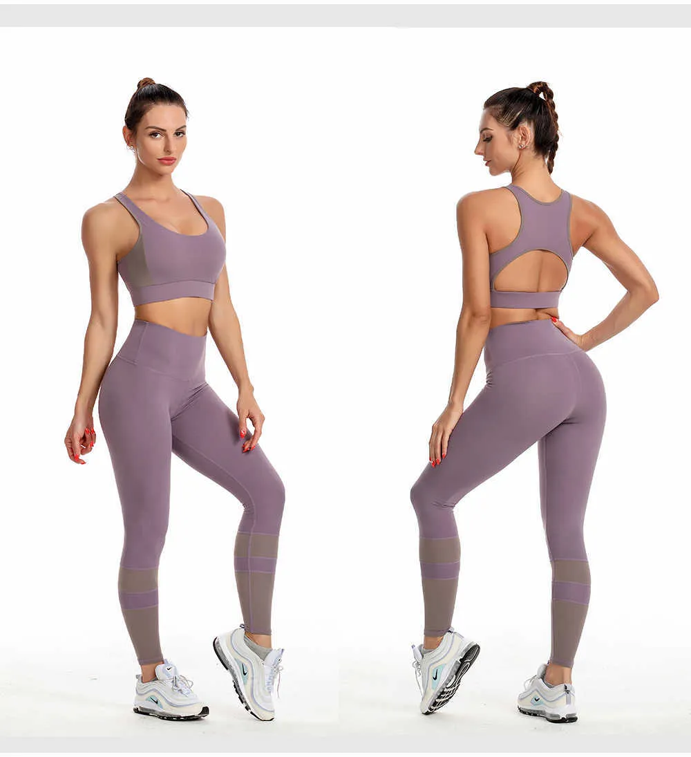 Deux pièces sans couture femmes yoga ensemble d'entraînement vêtements de sport vêtements de sport fitness soutien-gorge levé taille haute leggings costumes de sport 210802