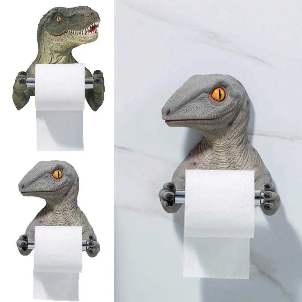 Badrumsvävnad Box Creative Resin Wall Rack Toalettpapper Hållare Tecknad Dinosaur Handduk Sovrum Roll Organizador 210720