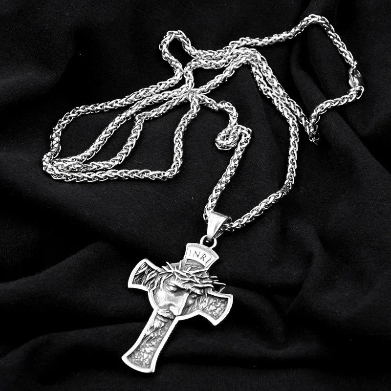 Anhänger Halsketten Christus Jesus Kruzifix Halskette Edelstahl Christian Dornen Krone für Männer Frauen religiöser Schmuck270a