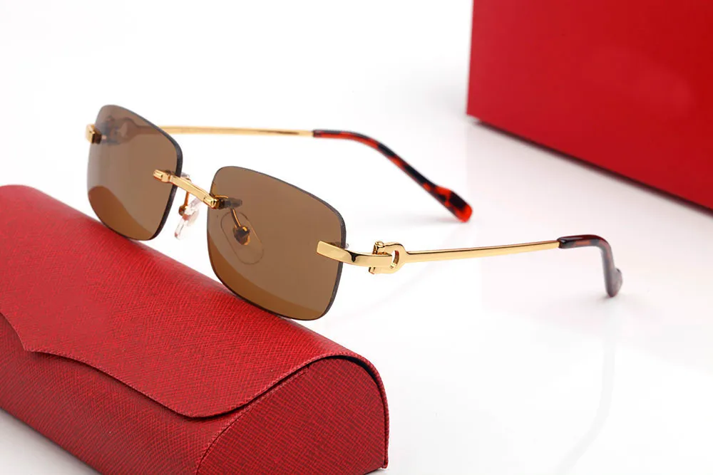 Modern Fashion Brand Sunglasses Polished Gold plated Rivets Metal Gray Lens Rrectangular Design Highlight Unique Beauty Noble Eleg337T