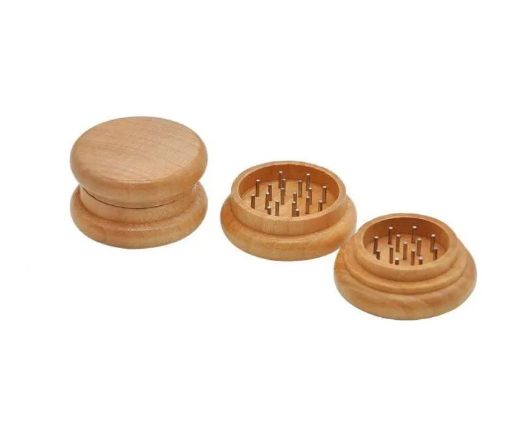 Tobacco Grinder Round Wooden Herb Grinder 54mm 2 Delar med nageltänder Spice Crusher Rökning Tillbehör