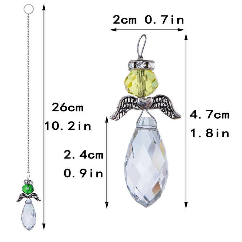 HD zestaw 7, wiszące kryształowy anioł stróż witraż Suncatcher Rainbow Maker zasłony okienne Ornament świąteczny prezent Home Decor Q0811