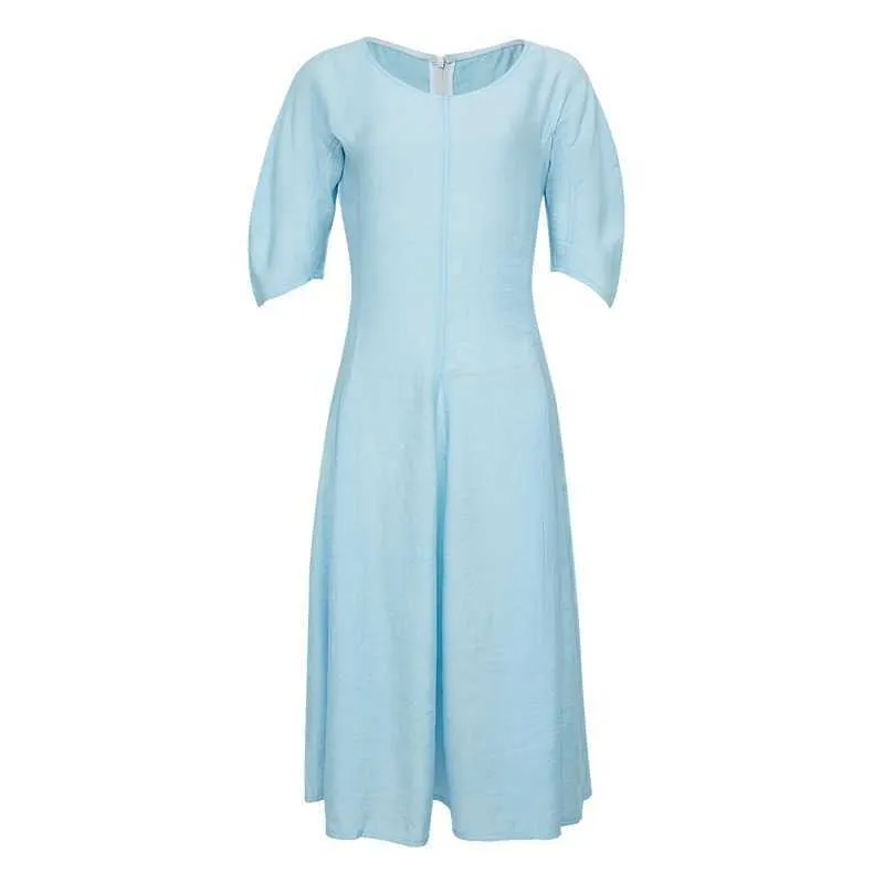 Été À Manches Courtes Bleu Femme Robe A-ligne Lâche Casual Femmes Vestidos Conception Japonais Simple O-cou Femme Robe 13A190 210525