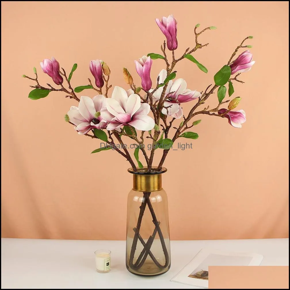 Festive Party Supplies Garden Decorative Flowers & Wreaths Rinlong Artificial Magnolia Silk Long Stem Fall Decor Flower For Tall V2511