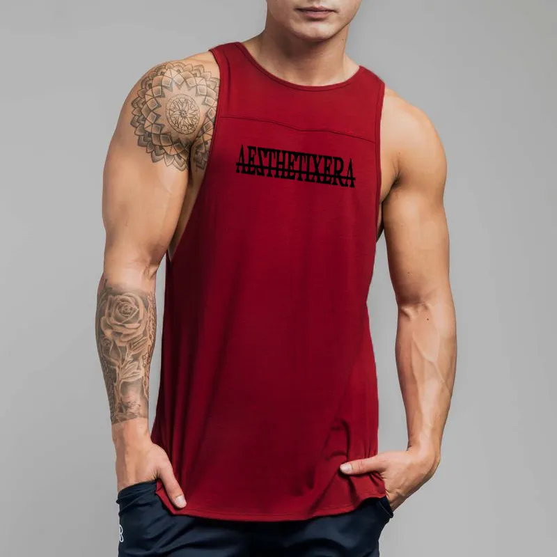 Sommar nyaste varumärke mens krökt ben patchwork gym strängare väst bodybuilding kläder fitness man tank toppar 210421