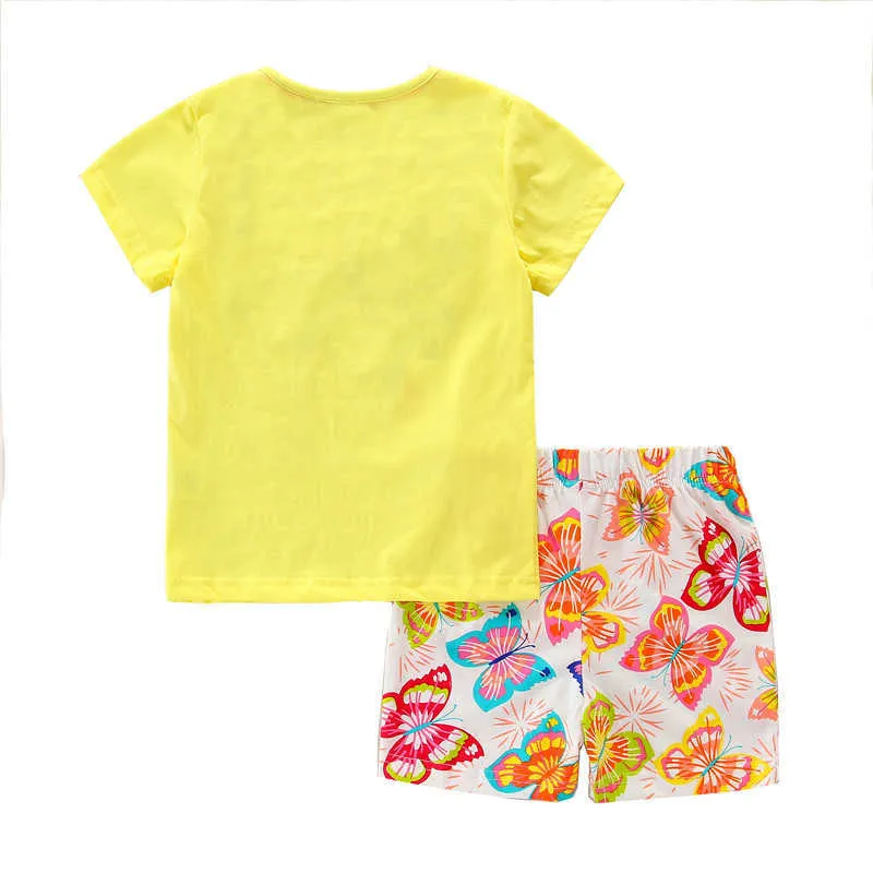 ジャンプメーター夏の服のセット女の子の綿のファッション蝶刺繍子供2個セットかわいいスーツ幼児210529