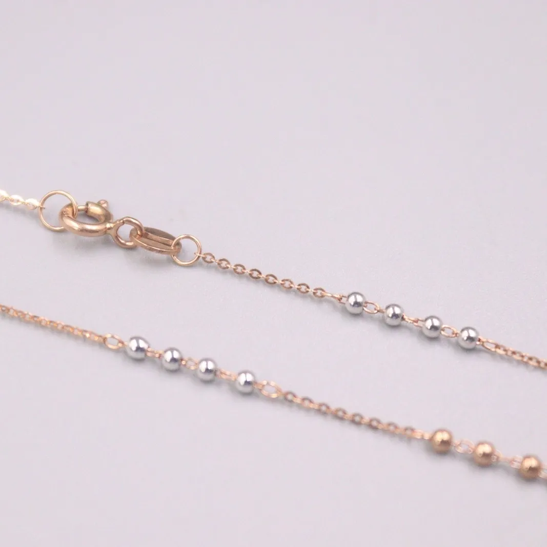 Au750 Real 18K Rose Neckalce For Women FemaleColor Beads Chain Gold Necklace 16.5''L Gift