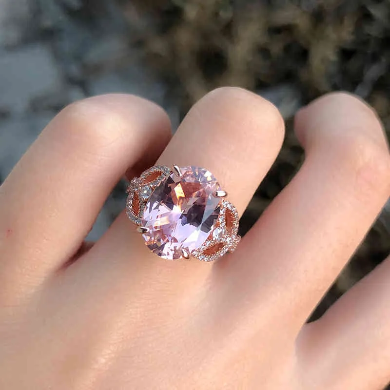 Oevas 100% 925 Sterling Zilver Gemaakt Moissanite Morganite Gemstone Wedding Engagement Diamonds Ring Fijne Sieraden Groothandel