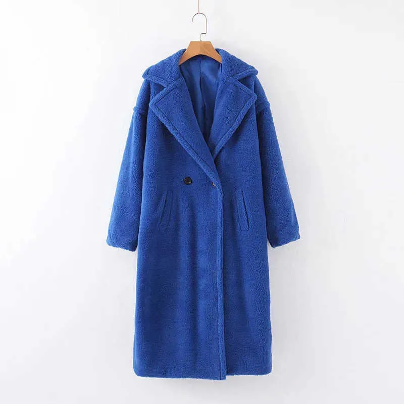 Winter Women Faux Rabbit Fur Coat Long Loose Lapel Over Thick Warm Plus Size Female Plush s 210604