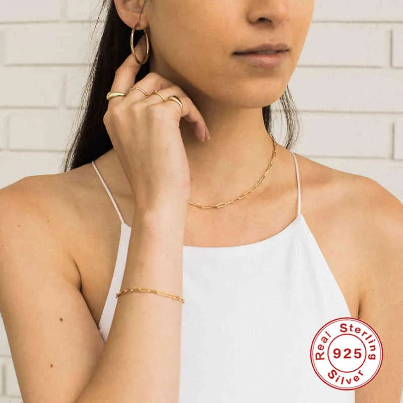Aide 925 Sterling Silber Armbänder Mode Einfache Ins Stil Papier Clip Charm Hoop Armband Für Frauen Pulseras Mujer 2020