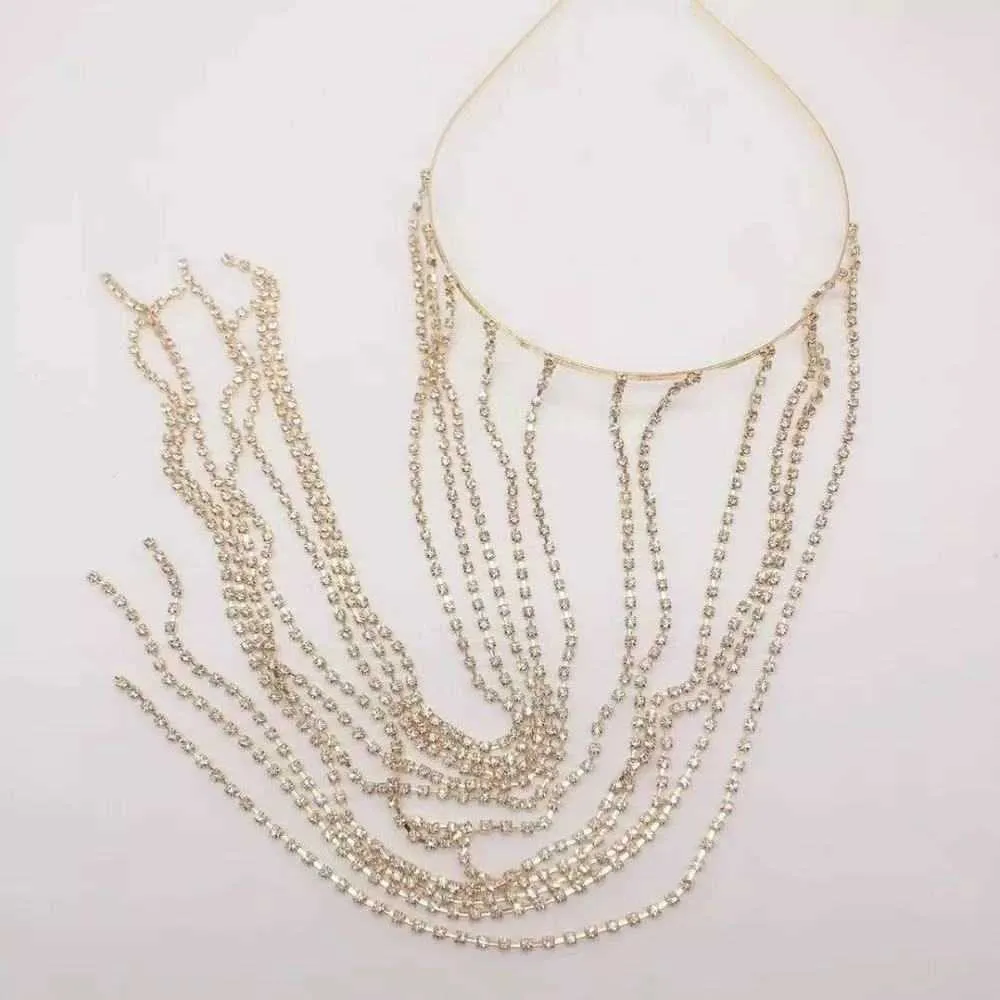 Modieuze lange kwast hoofdband strass sieraden geschikt voor vrouwelijke bruiden glanzende kristallen hoofdtooi verjaardagsfeestje sieraden x0726