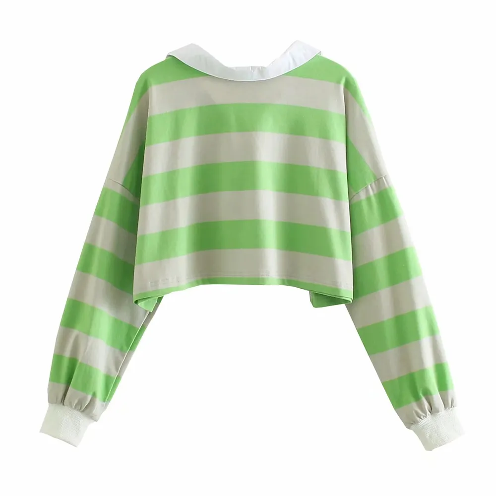 Kvinnor Oversized T-shirt Kvinna Long Puff Sleeve T-shirt Casual Lady Loose Crop Tops Fashion Striped Cotton T-shirts 210520