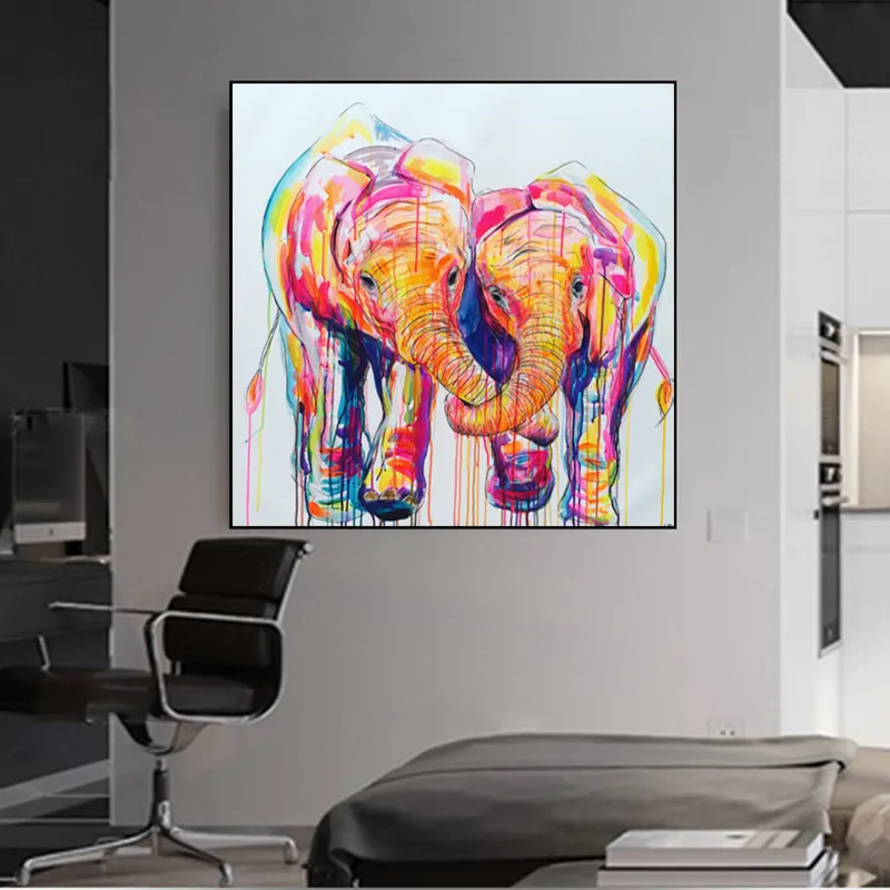 Bunte Elefanten-Poster und Drucke, Wandkunst, Gemälde für Wohnzimmer, moderne Tierbilder, Dekoration, Leinwandkunst, ohne Rahmen