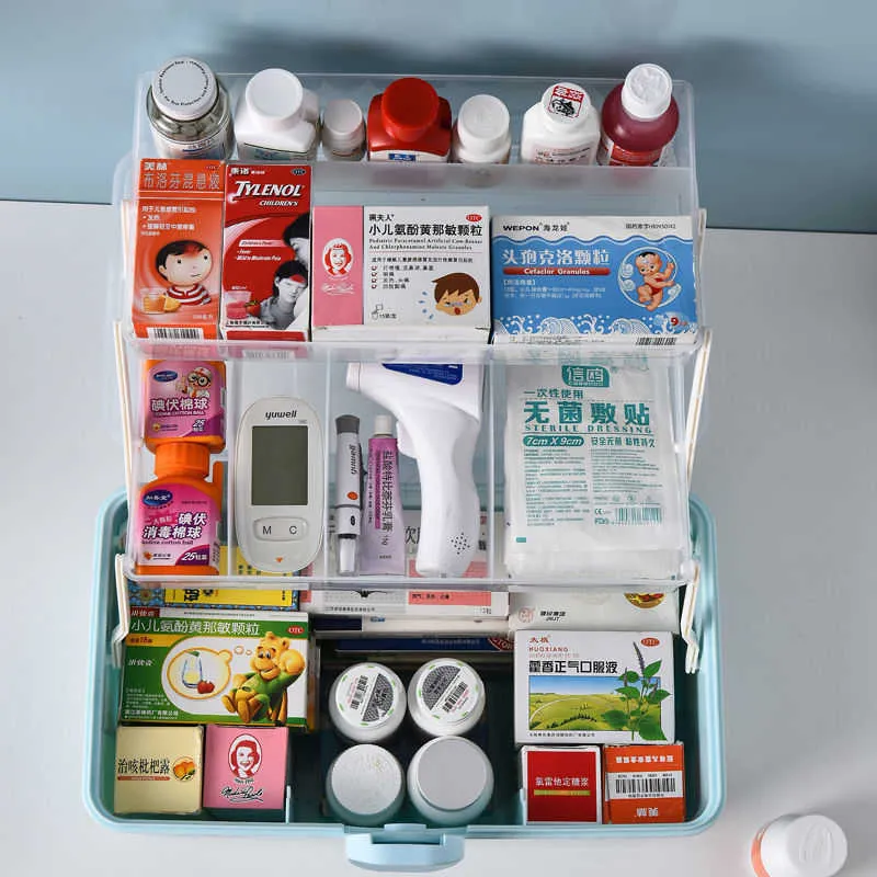 Plast Tier Medicine Boxes Storage Box Stora kapacitetslådor Sundries Organiser Foldning Medicinsk bröstlagring First Aid Kit X070283P